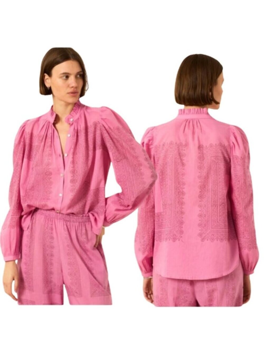 NEW Alix of Bohemia Long Puffed Sleeves Annabel Fuschia Tile Shirt Size: XS